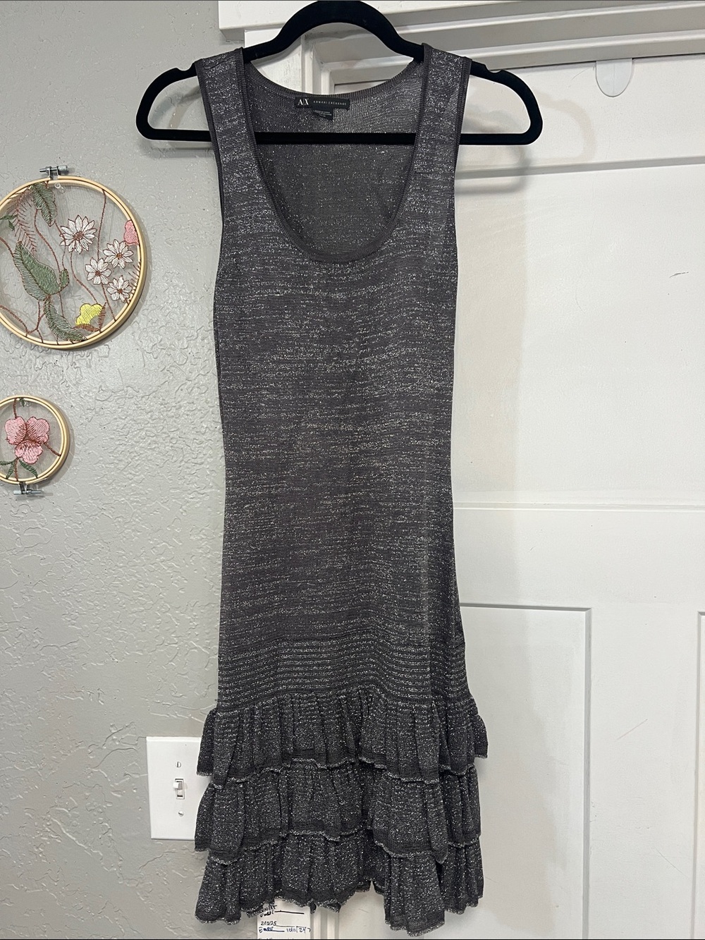A|X ARMANI EXCHANGE METALLIC RUFFLE KNIT MINI DRESS SIZE XS